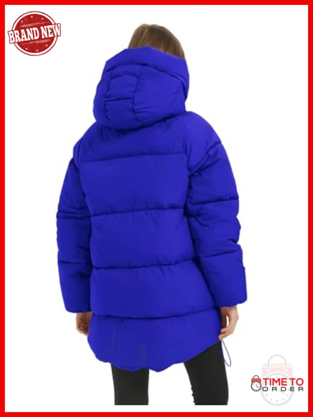 Hooded Quilted Puffer Jacket Mid-Length Padded Warm Winter Heavyweight Coat - Picture 3 of 6